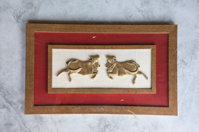 Brass Twin Cow Frame for Home Décor & Pooja | Handcrafted Brass Art Frame