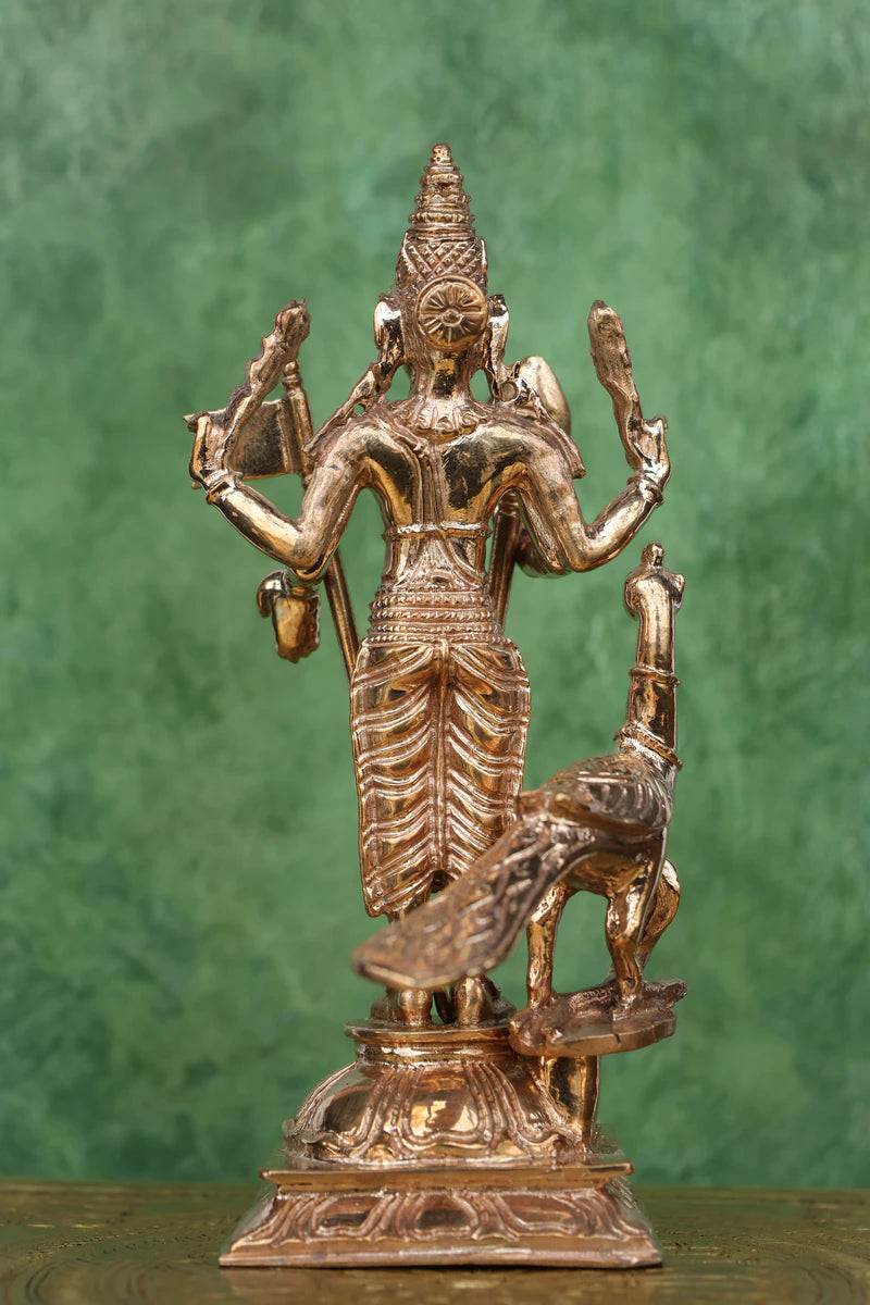 5.5″ Lord Murugan with Vel &amp; Peacock | Handcrafted Panchaloha