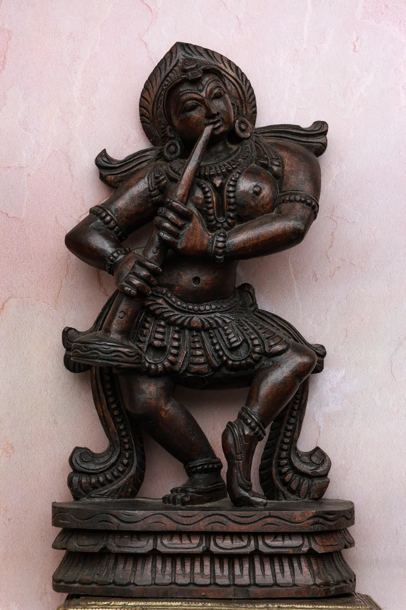 18″ Graceful Music Lady Wall Panel for Home Décor | Handcrafted Wood Carving