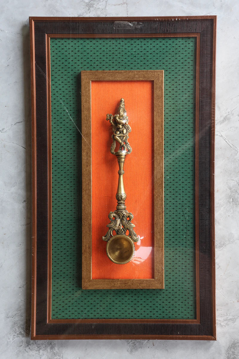 Brass Krishna Spoon Frame for Home Décor & Gifting | Handcrafted Brass Art Frame