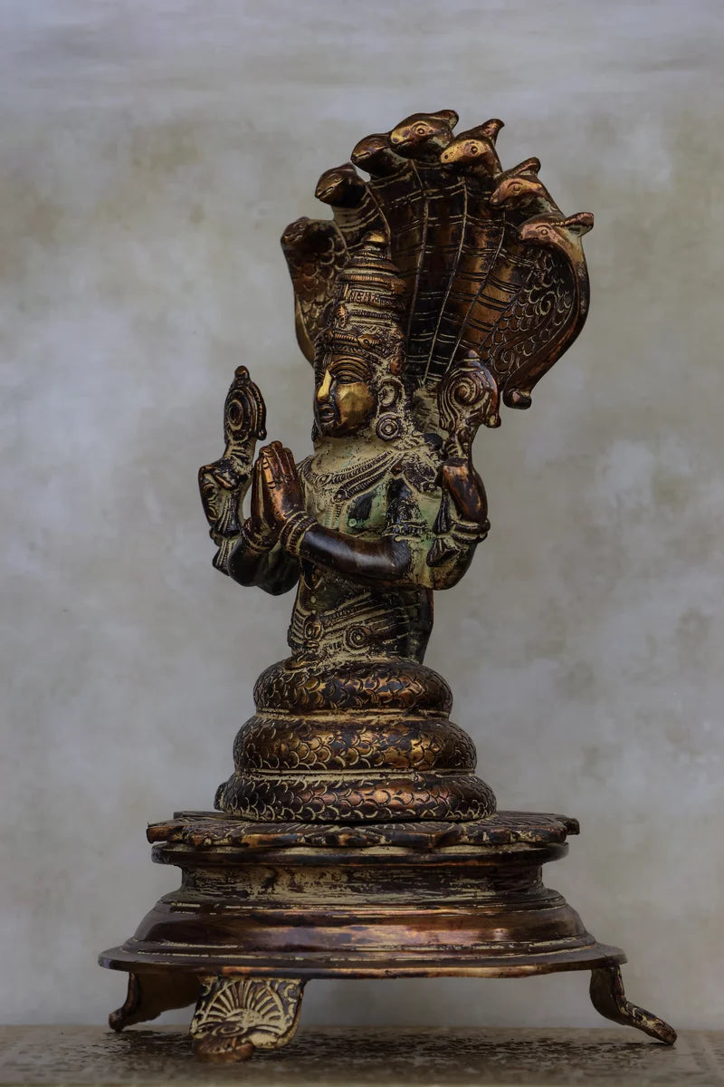 10″ Divine Patanjali | Handcrafted Brass | Antique Brown Finish
