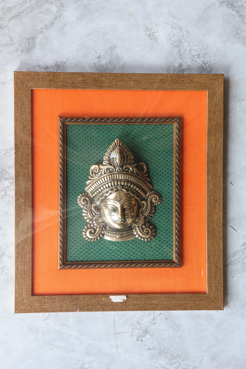 Brass Durga Face Frame for Home Décor & Pooja | Handcrafted Brass Art Frame
