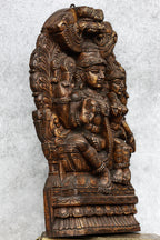 18″ Ornate Lakshmi Narayan with Arch for Pooja & Home Décor | Handcrafted Wood Carving