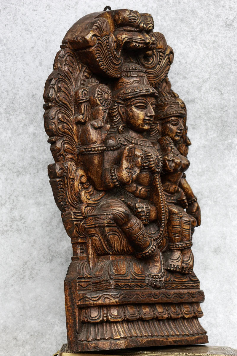 18″ Ornate Lakshmi Narayan with Arch for Pooja & Home Décor | Handcrafted Wood Carving