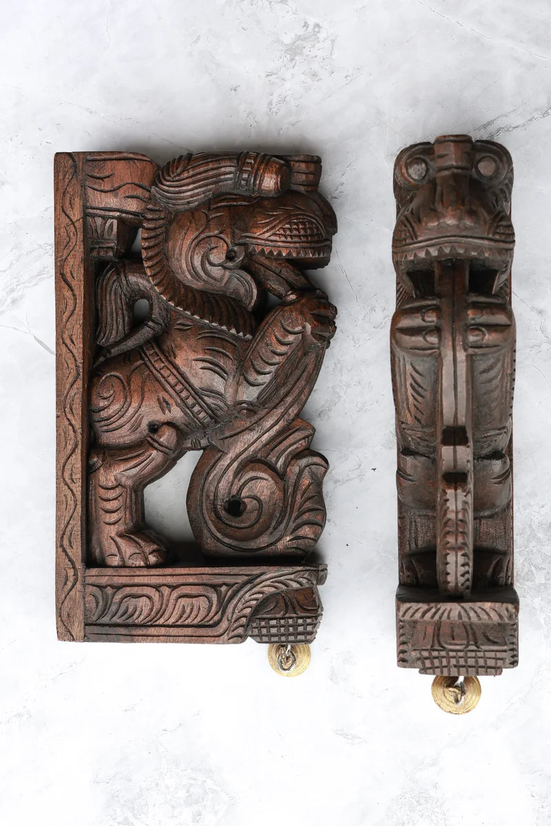 12″ Heritage Yazhi Wall Brackets for Home Décor | Handcrafted Wooden Carving