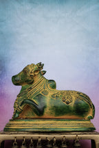7″ Sacred Nandhi | Handcrafted Brass | Antique Green Finish