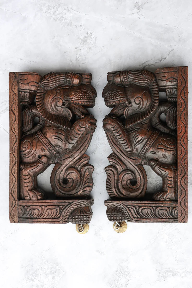 12″ Heritage Yazhi Wall Brackets for Home Décor | Handcrafted Wooden Carving