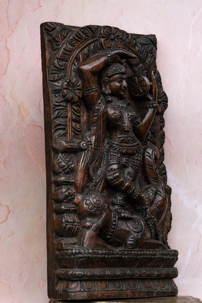 18″ Elegant Mirror Lady Wall Panel for Home Décor | Handcrafted Wood Carving
