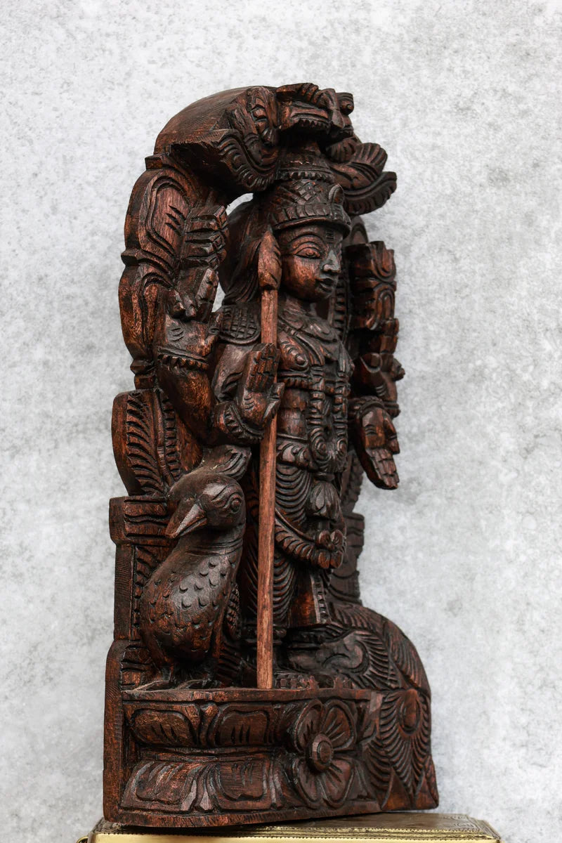 18″ Majestic Murugan with Arch for Pooja & Home Décor | Handcrafted Wood Carving
