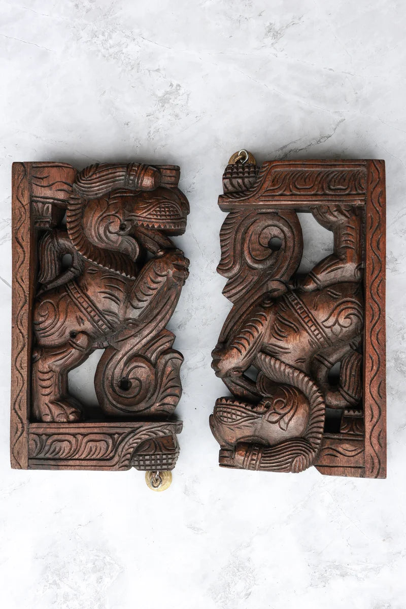 12″ Heritage Yazhi Wall Brackets for Home Décor | Handcrafted Wooden Carving