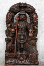 18″ Majestic Murugan with Arch for Pooja & Home Décor | Handcrafted Wood Carving