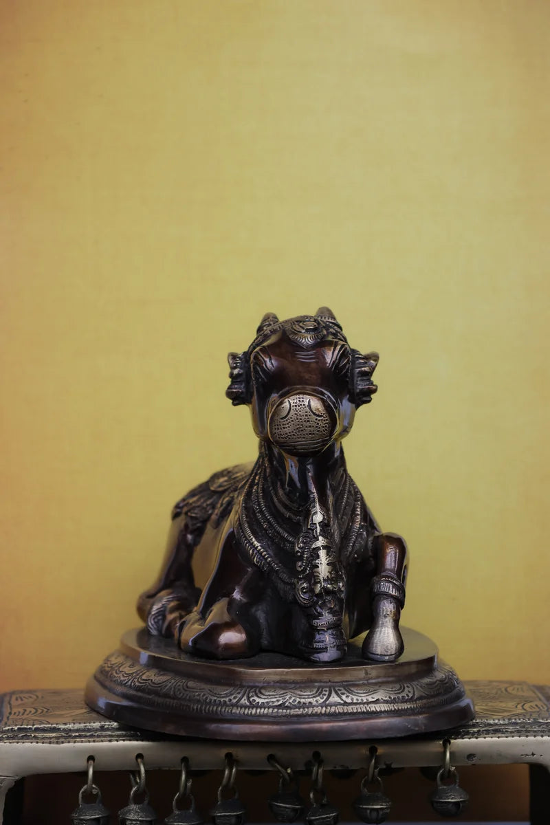 7″ Sacred Nandhi | Handcrafted Brass | Antique Brown Finish