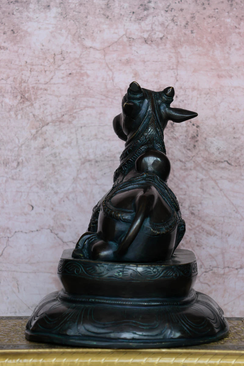 10″ Nandhi with Base | Handcrafted Brass | Antique Green Finish — view 5