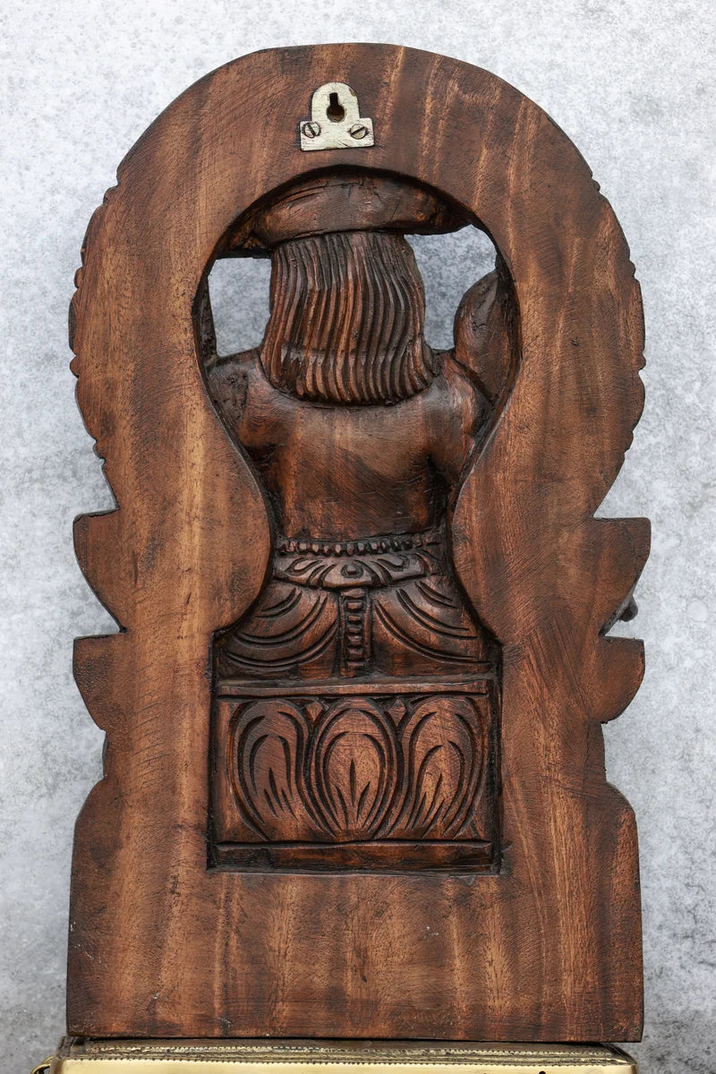 18″ Playful Butter Krishna with Arch for Pooja & Home Décor | Handcrafted Wood Carving