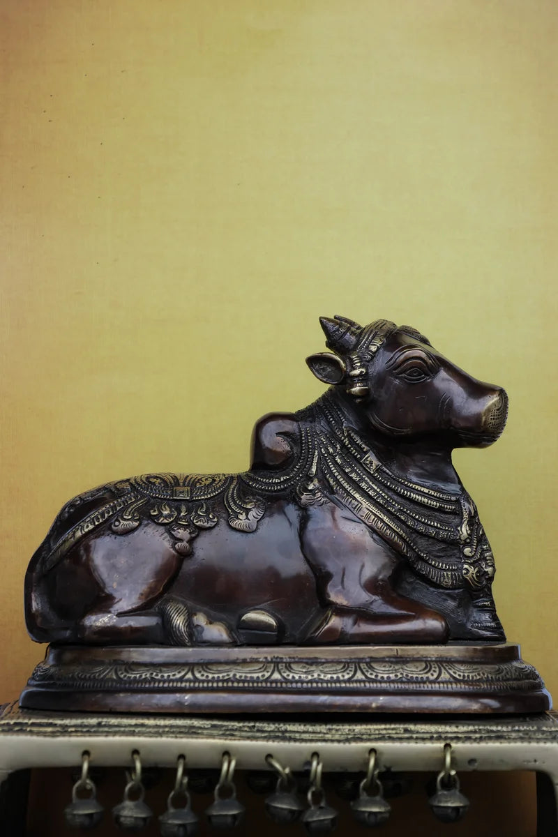 7″ Sacred Nandhi | Handcrafted Brass | Antique Brown Finish