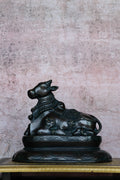 10″ Nandhi with Base | Handcrafted Brass | Antique Green Finish
