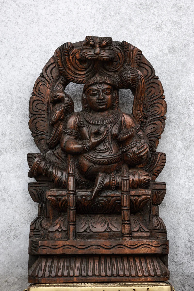 18″ Playful Butter Krishna with Arch for Pooja & Home Décor | Handcrafted Wood Carving
