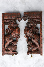 18″ Temple-Style Yazhi Wall Brackets for Home Décor & Pooja | Handcrafted Wood Carving