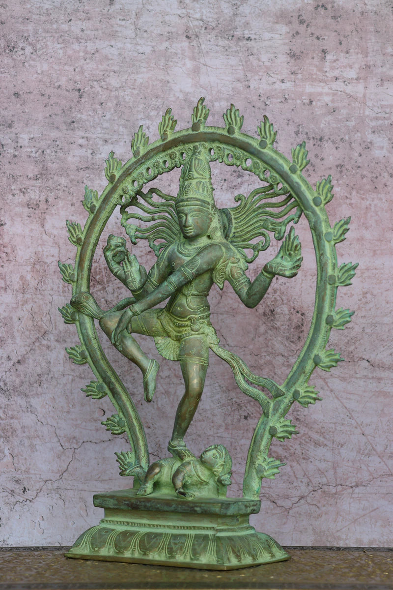 14″ Nataraja Tandav | Handcrafted Brass | Green Stone Finish — view 5