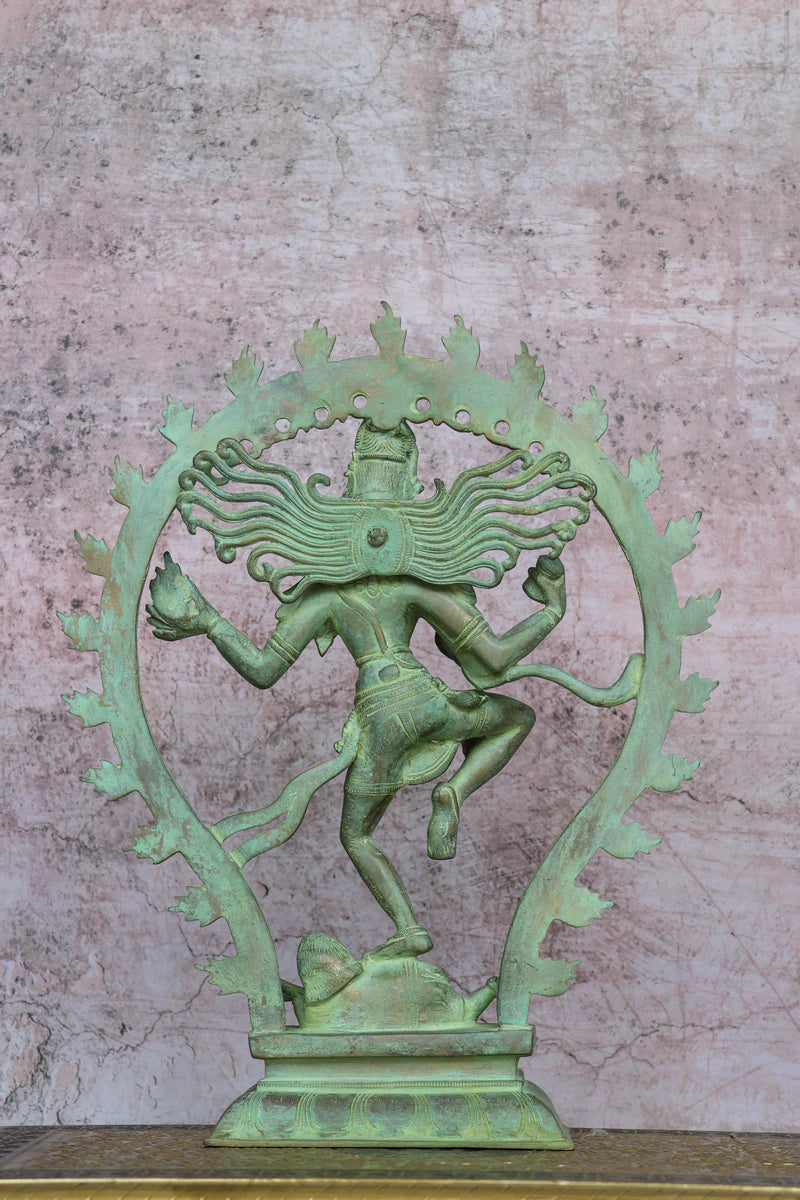 14″ Nataraja Tandav | Handcrafted Brass | Green Stone Finish — view 4