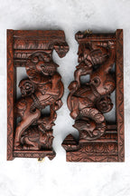 18″ Temple-Style Yazhi Wall Brackets for Home Décor & Pooja | Handcrafted Wood Carving