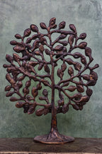 6″ Decorative Tree with Lamp Stand | Handcrafted Brass | Antique Brown Finish