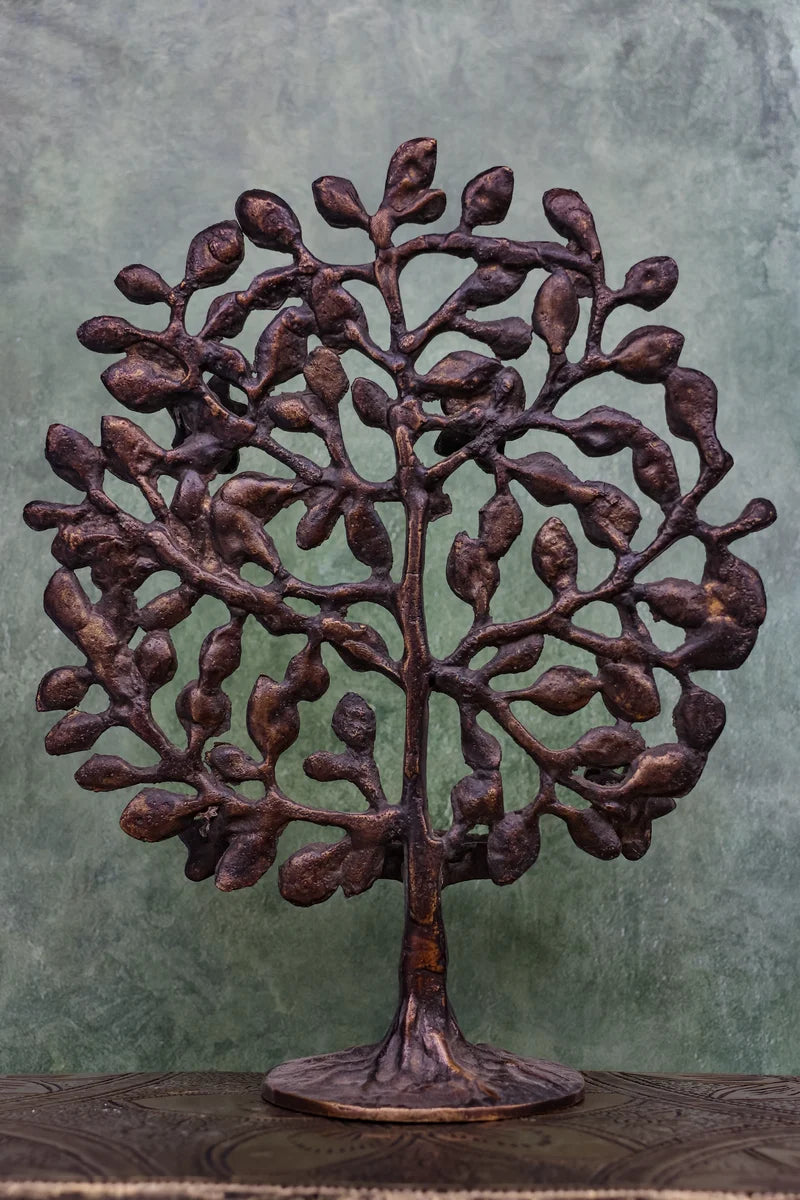 6″ Decorative Tree with Lamp Stand | Handcrafted Brass | Antique Brown Finish