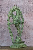 14″ Nataraja Tandav | Handcrafted Brass | Green Stone Finish — view 3