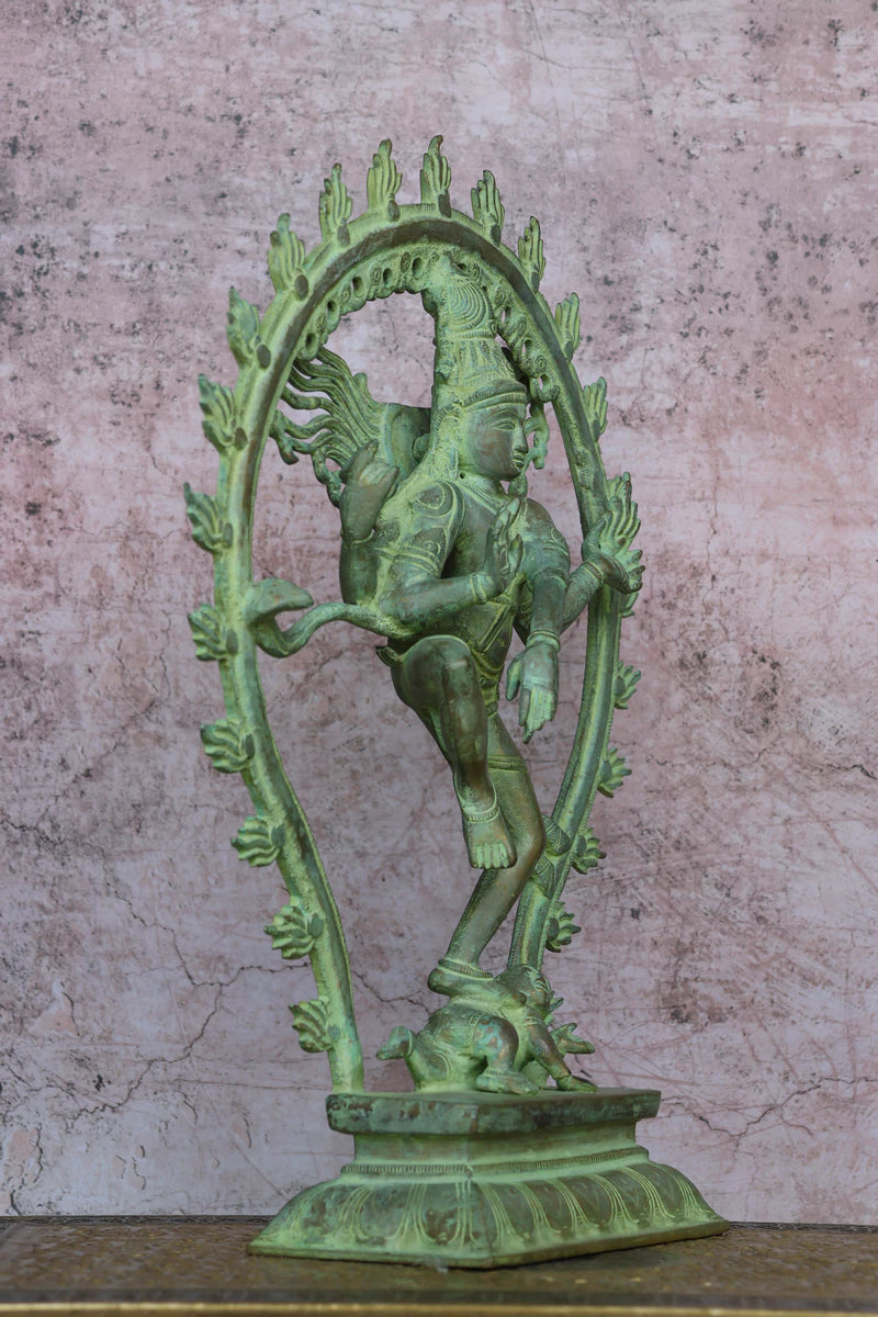 14″ Nataraja Tandav | Handcrafted Brass | Green Stone Finish — view 3