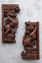 18″ Temple-Style Yazhi Wall Brackets for Home Décor & Pooja | Handcrafted Wood Carving