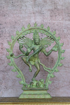 14″ Nataraja Tandav | Handcrafted Brass | Green Stone Finish