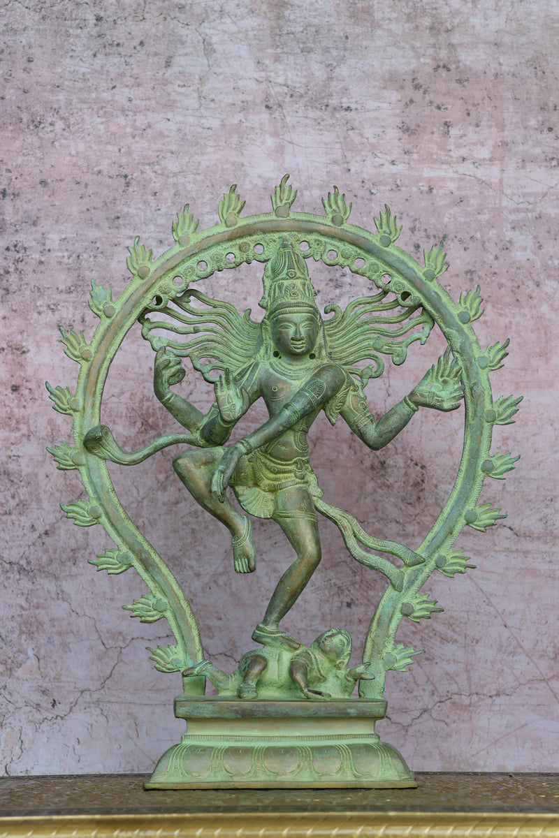 14″ Nataraja Tandav | Handcrafted Brass | Green Stone Finish