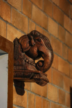 8″ Classic Elephant Head Wall Brackets for Home Décor | Handcrafted Wood Carving