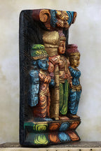 11″ Vibrant Murugan with Valli & Deivanai Wall Hanging for Pooja & Home Décor | Handcrafted Wood Carving | Antique Colour Finish