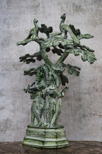10″ Divine Radha Krishna Under Tree | Handcrafted Brass | Green Stone Finish