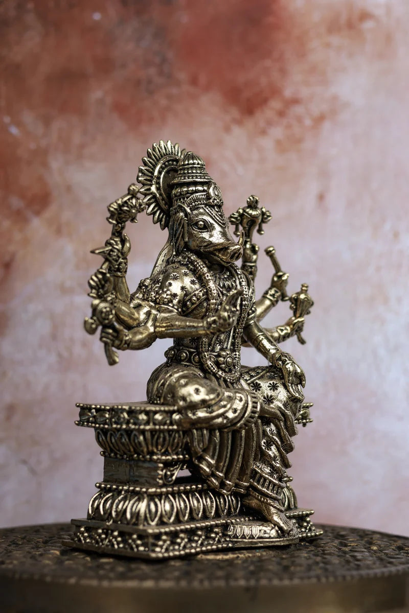 4″ Varahi Amman Idol for Pooja &amp; Home Décor | Super Fine Brass | Antique Polish