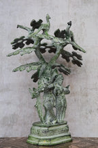 10″ Divine Radha Krishna Under Tree | Handcrafted Brass | Green Stone Finish