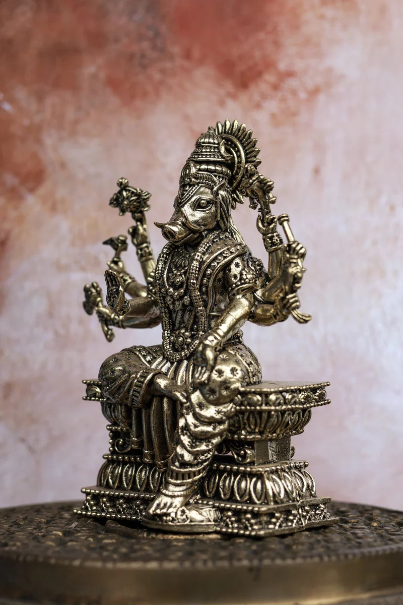 4″ Varahi Amman Idol for Pooja &amp; Home Décor | Super Fine Brass | Antique Polish