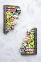12″ Artistic Parrot Wall Brackets for Home Décor | Handcrafted Wood Carving | Antique Colour Finish