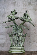 10″ Divine Radha Krishna Under Tree | Handcrafted Brass | Green Stone Finish