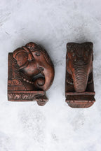 8″ Classic Elephant Head Wall Brackets for Home Décor | Handcrafted Wood Carving