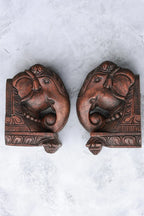 8″ Classic Elephant Head Wall Brackets for Home Décor | Handcrafted Wood Carving