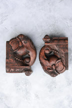 8″ Classic Elephant Head Wall Brackets for Home Décor | Handcrafted Wood Carving