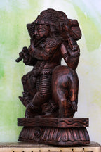 12″ Graceful Flute Krishna Idol for Pooja & Home Décor | Handcrafted Wood Carving