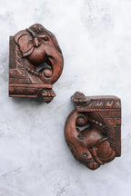 8″ Classic Elephant Head Wall Brackets for Home Décor | Handcrafted Wood Carving