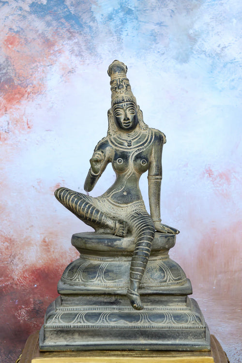10″ Bogasakthi (Sitting Parvati) | Handcrafted Brass | Gray Stone Finish