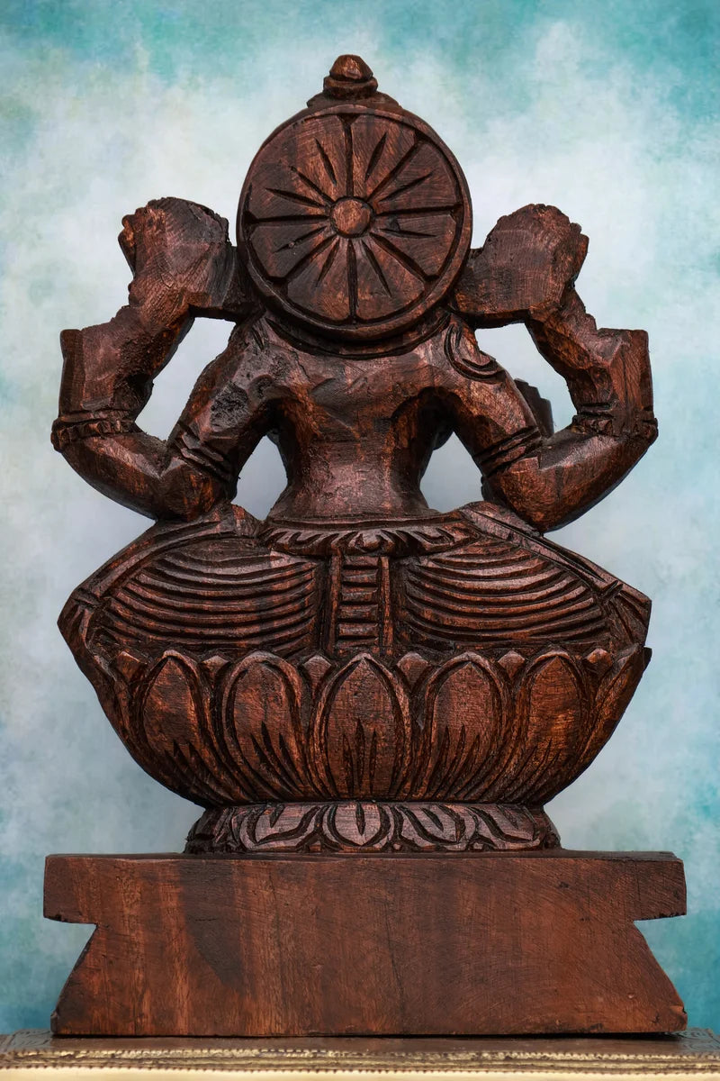 12″ Graceful Lakshmi Idol for Pooja & Home Décor | Handcrafted Wood Carving