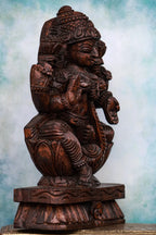 12″ Graceful Lakshmi Idol for Pooja & Home Décor | Handcrafted Wood Carving