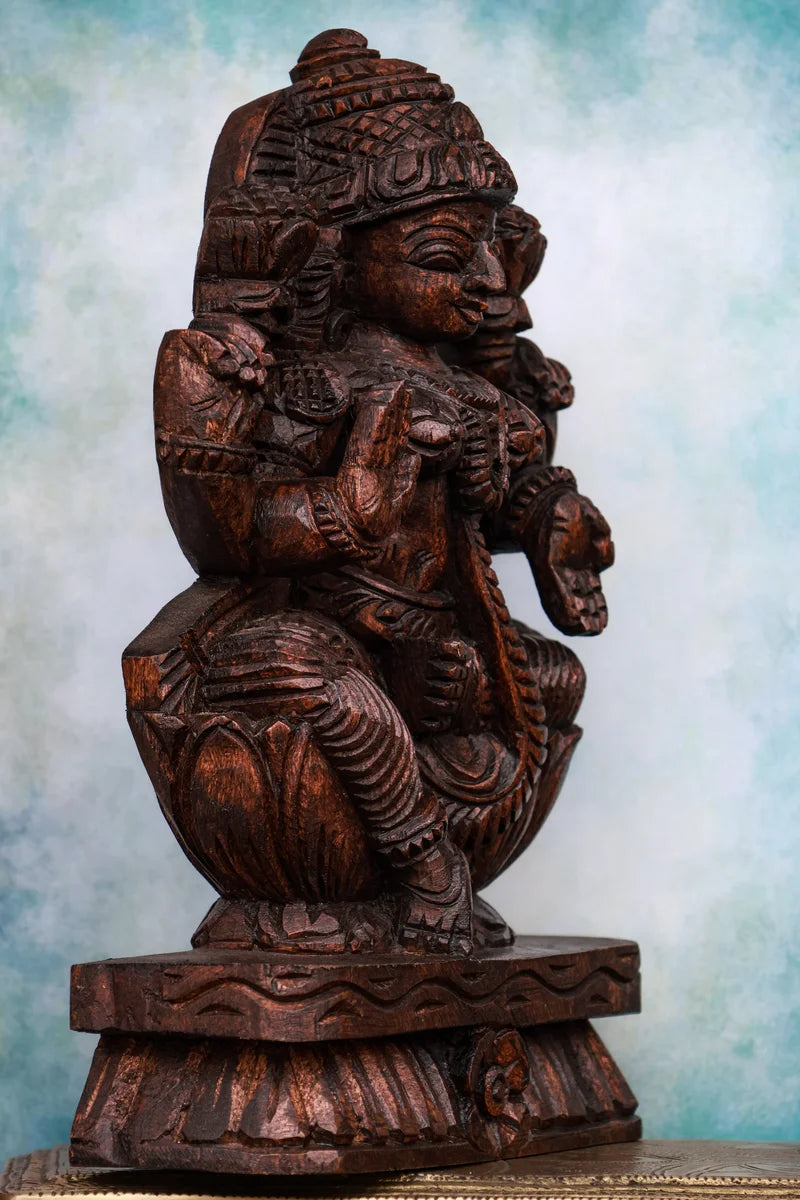 12″ Graceful Lakshmi Idol for Pooja & Home Décor | Handcrafted Wood Carving