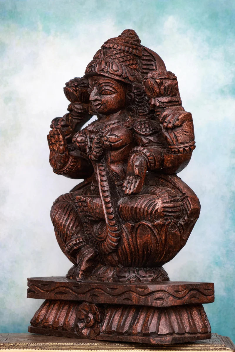 12″ Graceful Lakshmi Idol for Pooja & Home Décor | Handcrafted Wood Carving